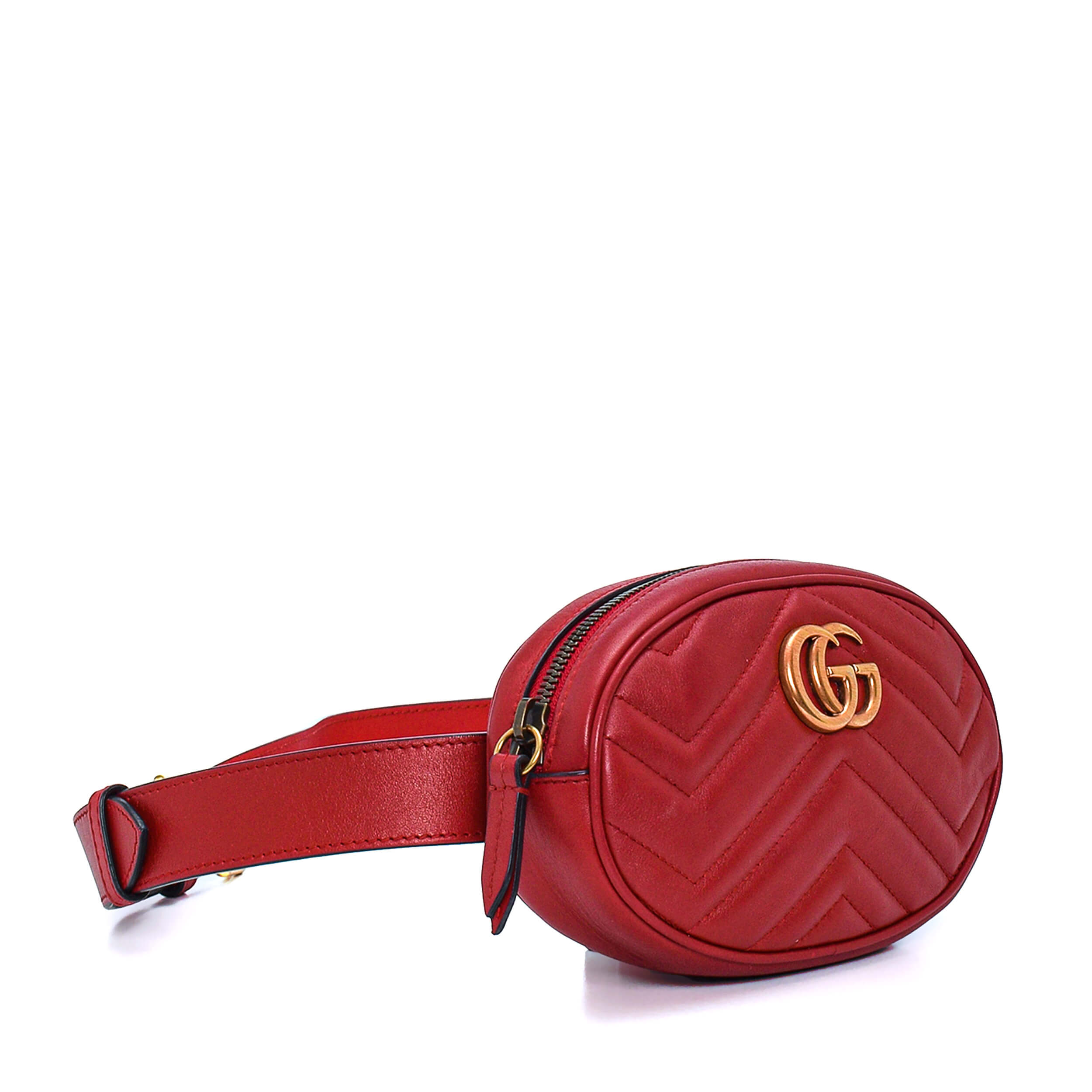 Gucci - Red  Marmont Matelasse Leather Belt Bag